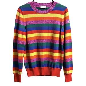 NWOT Moncler Sweater Womens Size M Multi Color Striped Lightweight Knit Crewneck